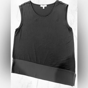 CHAUS Black Asymmetrical Tunic Top w/Chiffon Trim - L